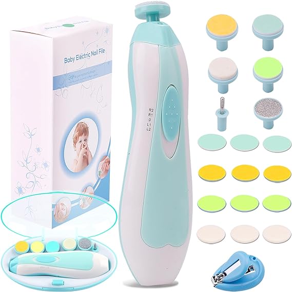 Baby Nail Trimmer Electric Nail File Baby Nail Clippers, Safe Nail Filer Grinder Kit for Newborn Infant Toddler Kids or Adults Toes Fingernails Care Trim Polish, with Led Light and 10 Grinding Heads