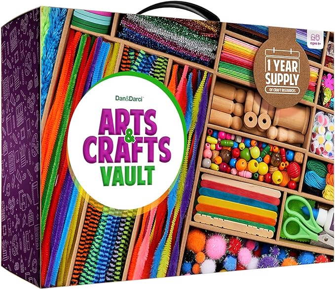 Dan&Darci Arts and Crafts Vault – Craft Supplies Kit in a Box for Kids Ages 4 5 6 7 8 9 10 11 & 12 Year Old Girls & Boys – Crafting Set Kits – Easter Gift Ideas for Kids Art Activity Gifts